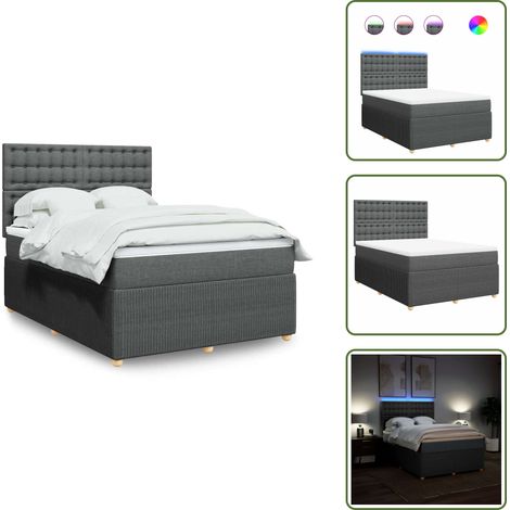 Sommier à lattes de lit avec matelas Gris foncé 140x190cm Tissu - Sommier À Lattes De Lit - Sommiers À Lattes De Lit - Lit - Meuble De Chambre À Coucher (1/5)