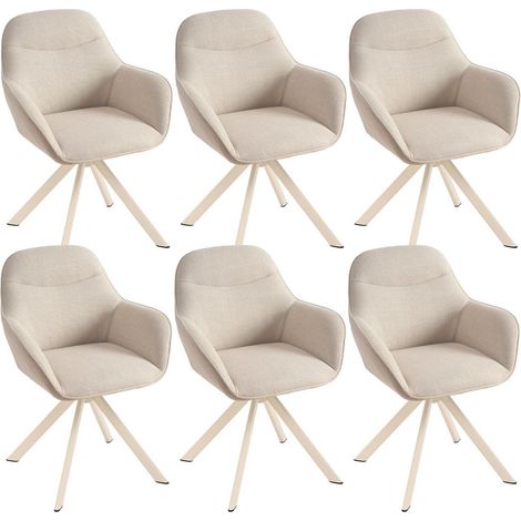 Esszimmerstühle 6er Set Beige mit Armlehne, 360° drehbar, Polsterstuhl mit Metallbeinen (1/5)