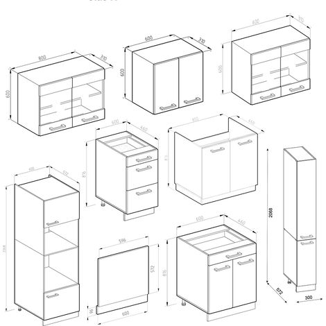 Cuisine R-Line, Chêne doré/anthracite, 350 cm avec armoire haute, sans plan de travail, Vicco — vue 3