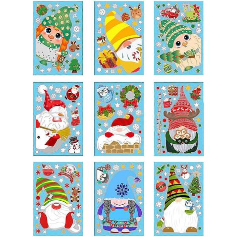 Blatt Weihnachtsfensteraufkleber, Wichtel-Winter-Weihnachtswandaufkleber für Glas, Heimdekorationen, Weihnachtsmann-Aufkleber (1/5)
