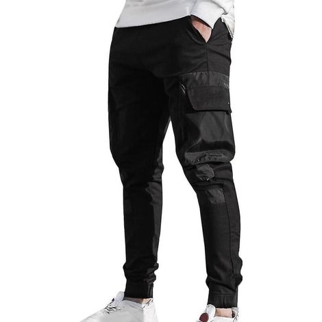 Pantalon cargo multipoches pour homme, coupe slim, idéal pour le jogging et le travail - Taille M - Noir