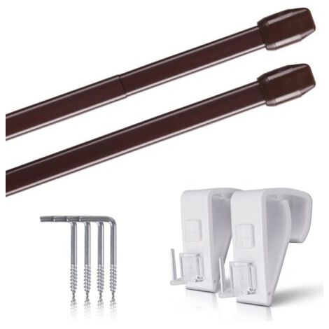 2 - Tringle à rideau - Support de serrage - Extensible et fixation sans perçage - Pour fenêtre et porte - Brun - 40-60 cm