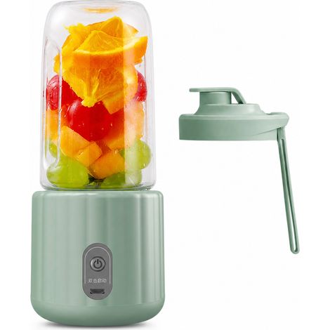 Blender Portable Rechargeable Vert, Gobelet Individuel avec Couvercle et 6 Lames (1/5)