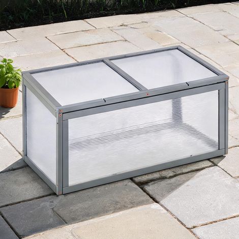Mini serre en bois soft gris 90 x 46 x 40 cm avec couvercle (1/5)