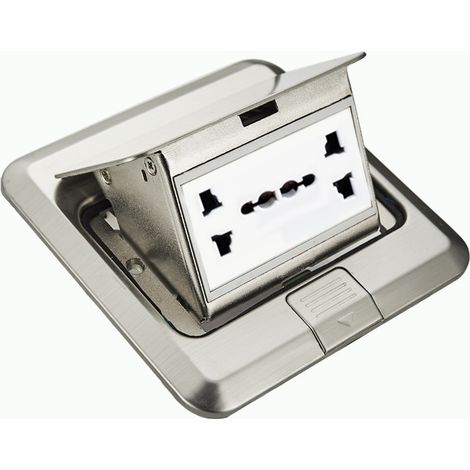 Multiprise de sol encastrable inox – 3 prises universelles, internationale, pour usage intensif (1/3)