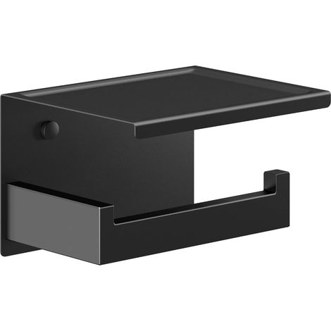 Porte Rouleau Papier Toilette Noir Auto-adhésif avec Tablette, Support Papier Toilette Mural pour Salle de Bain, Acier Inoxydable SUS 304, Derouleur Papier Toilette WC sans Percage - Noir Mat (1/5)
