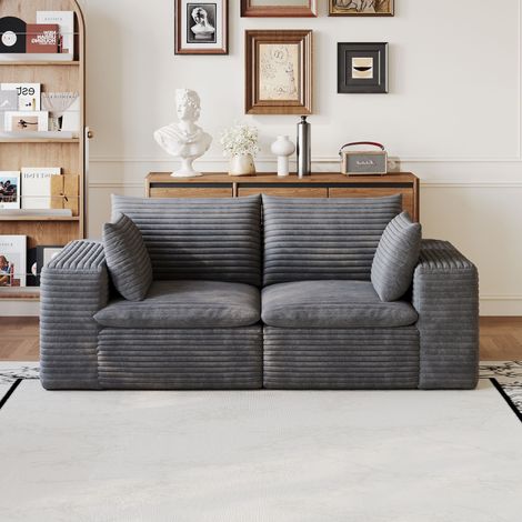 2-Sitzer-Sofa „Compressed Cloud“, 180 cm breit, aus dunkelgrauem Cord, doppellagiges Design, abnehmbares Sitzkissen, keine Montage erforderlich