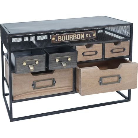 Comodino da tavolo HHG-592, comò a cassetti, comò piccolo, metallo e legno, stile vintage shabby, 31x45x18 cm (1/5)