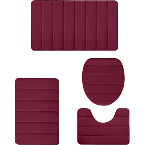 Ensemble de 4 Tapis de Bain en Mousse à Mémoire - Confortables, Universels, Très Absorbants et Antidérapants, Lavables Facilement et Sèchent Vite - Couleur Foncé, Cadeau pour Femmes