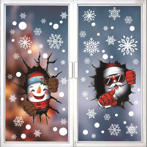 Adesivi murali 3D - effetto rottura - adesivi murali natalizi - Babbo Natale - pupazzo di neve - fiocchi di neve - adesivi elettrostatici - adesivi per finestre (1/2)