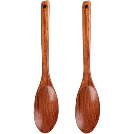 2pcs cuillères de service en bois, cuillères en bois de 13 pouces long pour cuisiner des servistes à mélange ustensiles cuisine (1/5)
