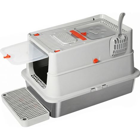 Skylos Stainless Steel Cats Litter Box Hooded High Enclosed Large Kitty Toilet