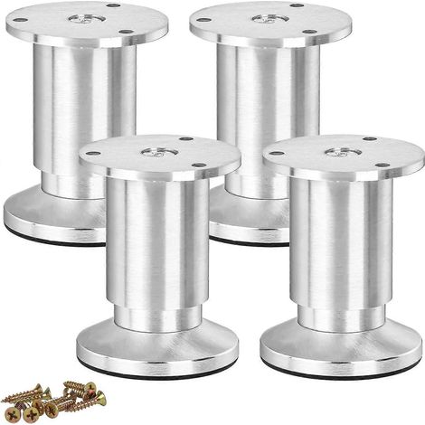 Verstellbare Schrankfüße, 12 cm (5 Zoll), 4er-Pack, moderne, konische Ersatzfüße aus Aluminiumlegierung für Heimwerkerprojekte, Sofas und Couches – 12 cm (5 Zoll), silberfarben
