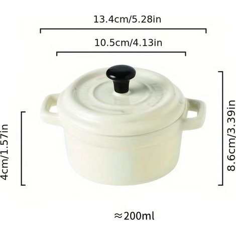 Bol en céramique jaune clair avec couvercle, mini bol à double anse, petit bol de 200 ml (1/4)