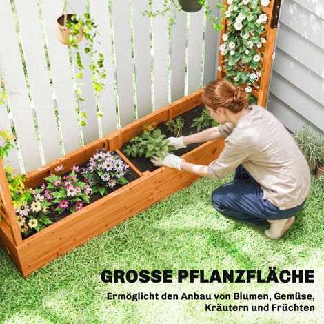 Jardinière surélevée en bois orange 196x44x181 cm avec treillis et toit, pour plantes fleuries, fruits, légumes et herbes aromatiques