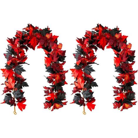 Set mit 2 künstlichen Ahornblattgirlanden, 180 cm großer Herbstkranz aus Ahornblättern, Herbstdekoration, Innendekoration für Halloween, Thanksgiving, Hochzeit - Crezuo