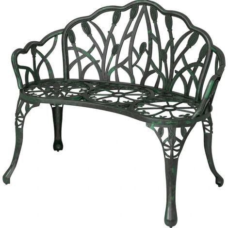 Banc de jardin 2 places élégant en aluminium vert antique, dossier floral, accoudoirs et pieds réglables, idéal pour terrasse, balcon ou parc - CHICFURN (1/5)