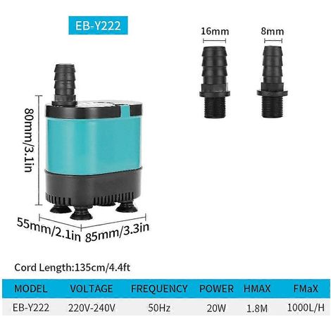 Tauchpumpe für Aquarien, 220-V-Springbrunnenpumpe für Aquarien, Gärten und Zimmerbrunnen EB-Y222, europäischer Stecker (1/5)