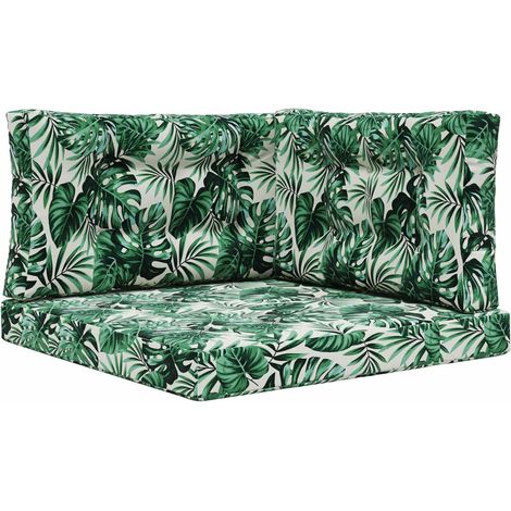 Coussin de canapé d'extérieur 3 pcs Motif feuille Polyester