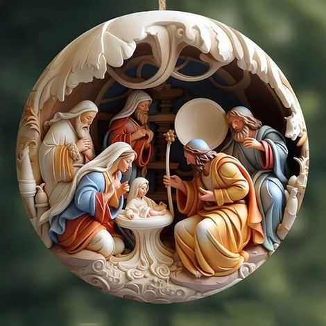 Ornement De Scene De Nativite - Acrylique 8 Cm - Decoration De Noel Pour Arbre - Offert Dans Une Boite Cadeau - 1 Piece (1/5)