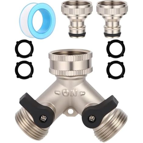 Adaptateur de robinet 3/4 pouce 2 voies by-pass double sortie en laiton, connecteur en Y pour jardin extérieur cuisine pelouse (1/5)
