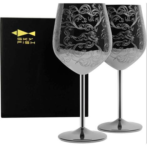 Red Wine Glasses Stainless Steel Stemmed Glasses 500 ml Black Plated (1/5)