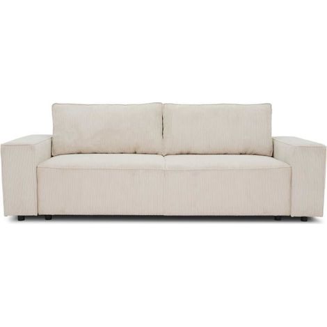 Canapé convertible 3 places – Velours côtelé beige – Coffre de rangement – Dimensions L239xP86xH85cm – Couchage 187x130cm (1/5)