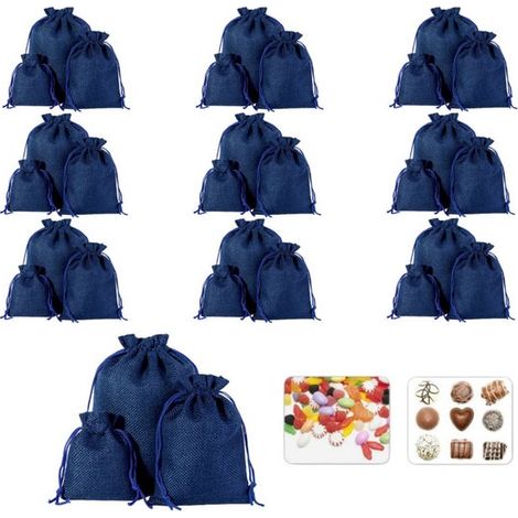 Set di 30 sacchetti in lino con coulisse, disponibili in 3 misure (10 sacchetti per misura). Sacchetti regalo/contenitori in lino. Piccoli sacchetti in tessuto. (1/5)