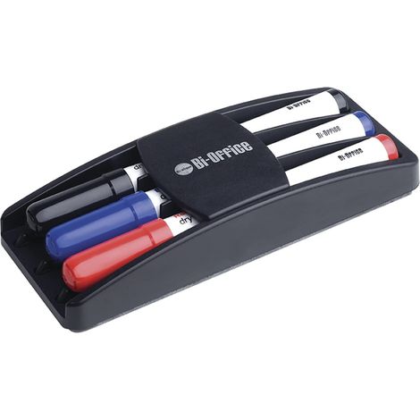 Bi-Office AA0106 Pennarelli Cancellabile a Secco e Cancellino, Colori Nero/Blu/Rosso (1/2)