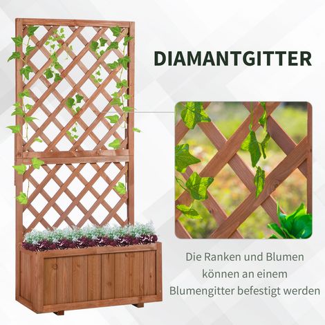 Bac à fleurs sur pied avec treillis en bois, jardinière verticale pour plantes grimpantes, 72,5 x 31,5 x 149,5 cm, idéale pour jardin, balcon ou terrasse, pot orange