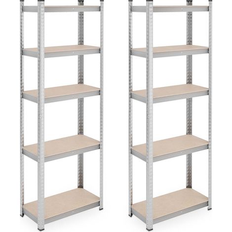 Relaxdays Schwerlastregal 2er Set, HxBxT: 180x60x30 cm, 500 kg, Stahl, Lagerregal, Keller, Garage, zum Stecken, silber (1/5)
