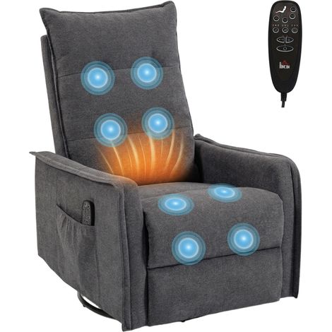 HOMCOM Massage Recliner Armchair, Swivel Rocking Recliner Chair, Dark Grey
