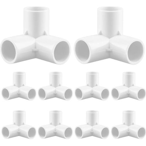 Raccord Tuyau PVC - 3 Voies - Coude 90° - Diamètre Intérieur 32 mm - Compatible Tube 20 mm - Blanc - Lot de 10 (1/5)