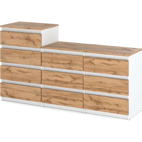 Commode 10 tiroirs - 64 cm - Blanc mat / Chne Wotan - Éspace de rangement élégant et moderne (1/5)