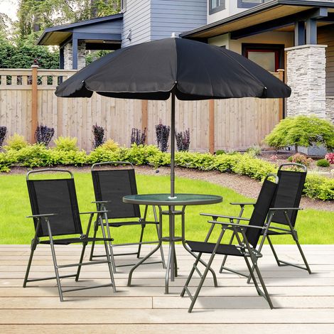 Conjunto de Muebles para Jardín con 4 Sillas 1 Mesa y 1 Parasol Texteline Aluminio y Poliéster Negro (1/5)