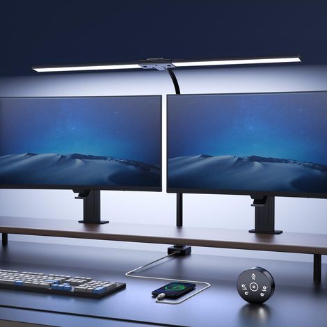 Lampe de Bureau LED 24W avec Pince - 1500LM 80CM Lampe de Lecture à DEL de Cygne avec Télécommande, Port de chargement USB pour Maison et Bureau, Noir (1/5)