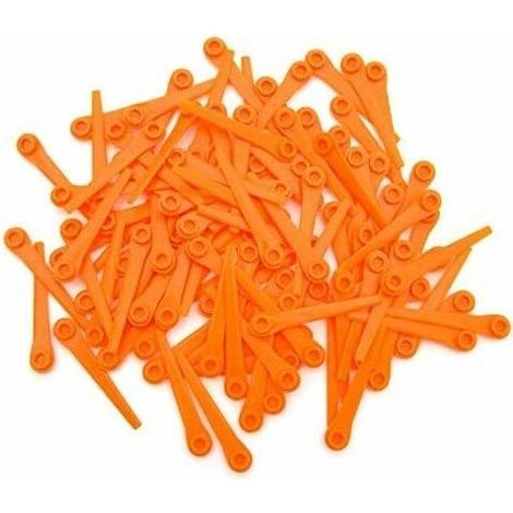 Packung mit 100 Ersatzmessern aus Kunststoff für Gardena Rasenmäher 9823, 9825, 9820 und 9821, orange, 70 mm (1/4)