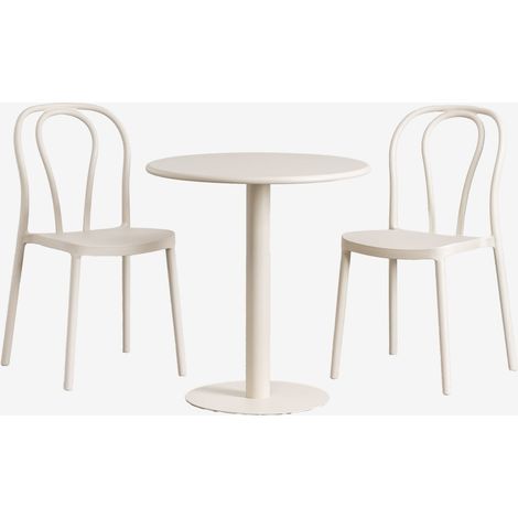 SKLUM Set aus rundem Tisch Ø70 cm und 2 Gartenstühlen Mizzi Beige Tapioca                                  