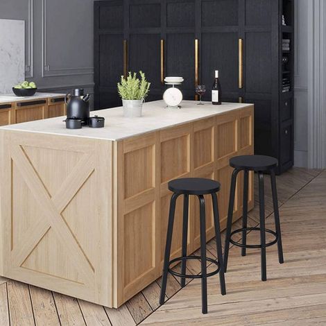 WOLTU 4er set Barhocker Barstuhl Bistrohocker Tresenhocker runde Sitzfläche aus MDF Gestell aus Metall Schwarz (1/4)