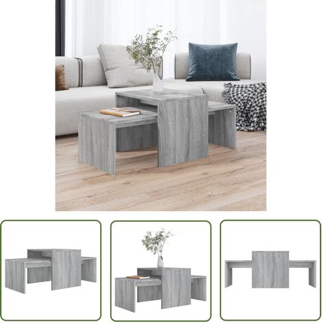 The Living Store Couchtisch-Set Grau Sonoma 100x48x40 cm Holzwerkstoff - Couchtisch - Set - Wohnzimmerstil - Grau - Holzwerkstoff (1/5)