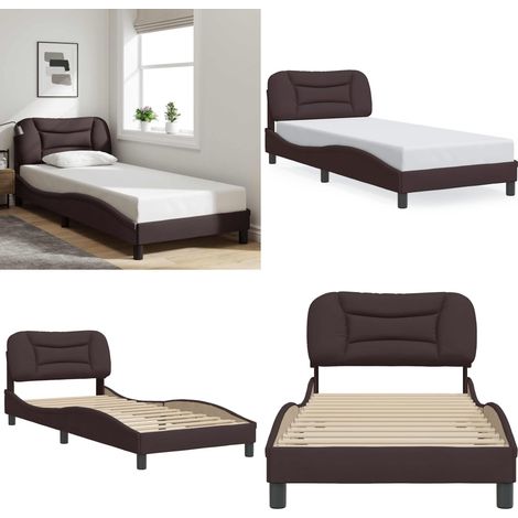 Cadre de lit sans matelas marron foncé 90x200 cm tissu - Lit Plateforme - Cadre De Lit Double - Lit Design - Lit Capitonné - Literie - Home & Living (1/5)