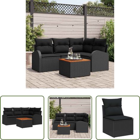 vidaXL Jardin -  Ensemble de canapé de jardin avec stockage 5 pcs Noir polyrotin (1/5)