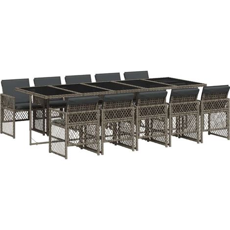 Maison Exclusive - Set da Pranzo da Giardino 11pz con Cuscini in Polyrattan Grigio (1/5)