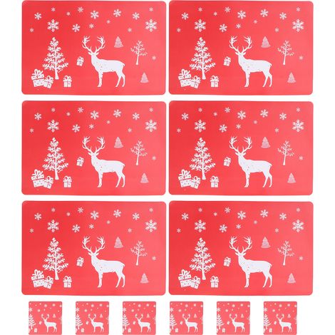Lot de 12 tapis isolants thermiques rouges à motif de Noël, en PVC épais, antidérapants et résistants à la chaleur (1/5)