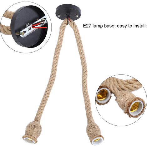 Douille de lampe rétro style campagnard américain E27 de 1,5 m en corde de chanvre avec tête de lampe LED et ventouse, compatible avec les tensions 85-265 V. (1/5)