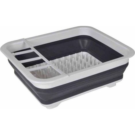 Égouttoir à vaisselle rétractable - Blanc/Anthracite - L 36,5 x l 31.5 x H 13 cm - Livraison gratuite (1/2)