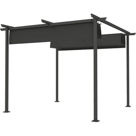 Pergola 3x3 m toit réglable, cadre métallique, protection UPF30+, baldaquin gris foncé