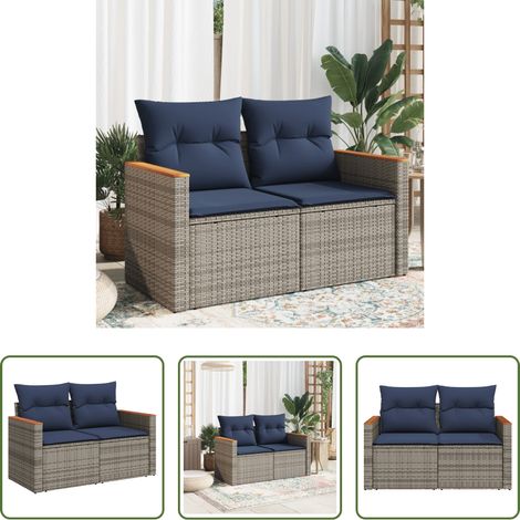 2-Sitzer - Gartensofa mit Kissen 2-Sitzer Grau Poly Rattan (1/5)