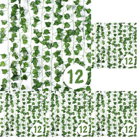 12 Lierre artificiel, 2.1m, Feuilles réalistes, Guirlande verte, Intérieur extérieur (1/5)