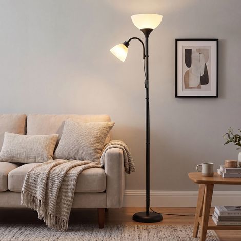 Lampadaire LED avec Liseuse Réglable, Lampe de Salon sur Pied, 38,5 x 23,5 x 176 cm, Noir (1/5)